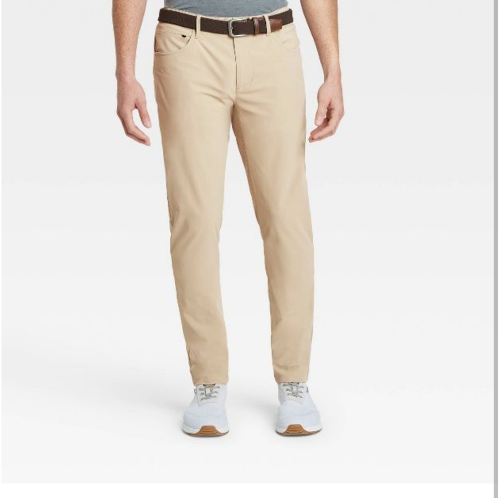 All In Motion Mens Golf Pants 32”x32” Khaki Tan Quick Dry Stretch PocketsUPF 50+